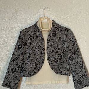 VTG 90s Floral Black Gray Jacuard Bolero Short Cropped Jacket EUC Medium